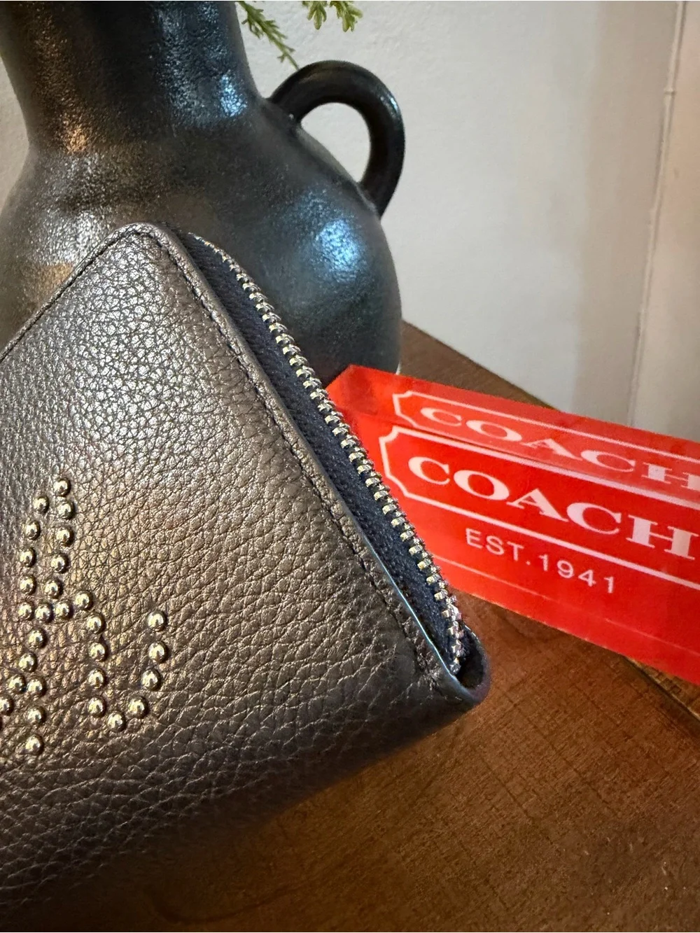 Coach Studded Script Zip Around Wallet